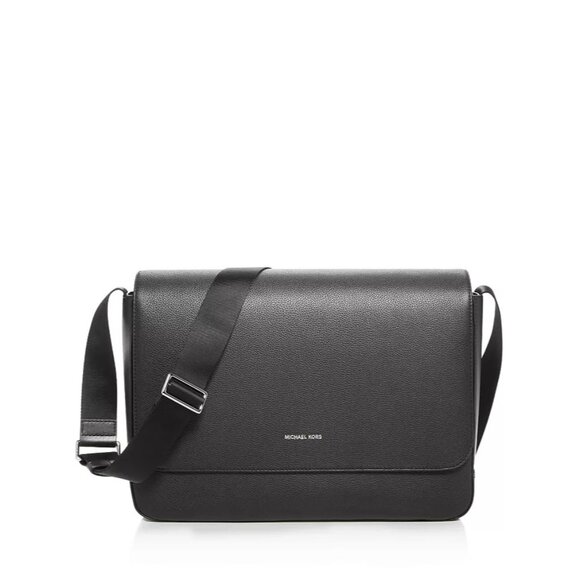 NWT Michael Kors Mason Explorer Pebbled Leather Messenger Bag Black Crossbody - Picture 1 of 14